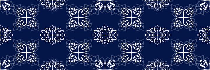 White ornament on blue seamless pattern. Vintage, paisley elements. Ornamental traditional, ethnic, turkish. Great for fabric and textile, wallpaper, packaging or any idea.