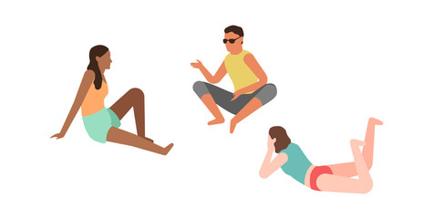 Cartoon persons and picnic. People talking relaxing together outdoor summertimes, vector flat characters
