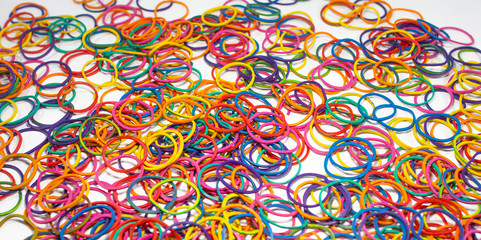 Elastic band rubber, multicolor rubber bands isolated on on white background, Colored elastic rubber bands. Colorful elastic band.