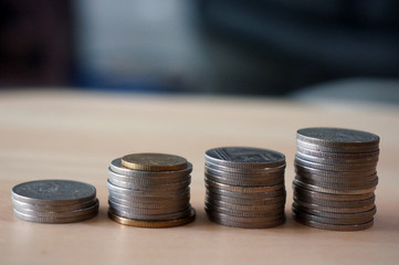 money coins to stack of coins. Money, Financial, Business Growth concept.