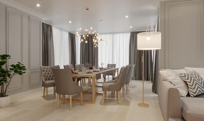 Interior design. Luxury living-room/dining room
