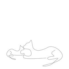 Cute cats family mom and baby relax on white background, vector illustration