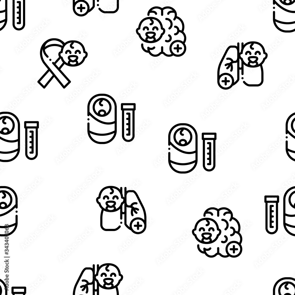 Poster Pediatrics Medical Seamless Pattern Vector Thin Line. Illustrations