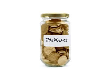 Jar with coins and emergency text