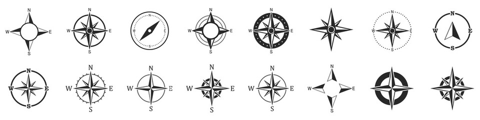 Compass icons. Set of vector compass icons. - obrazy, fototapety, plakaty