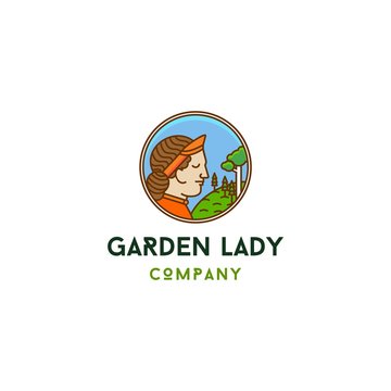 logo illustration with women face potrait and garden , farm ,tree and grass ,farmer logo illustration 
