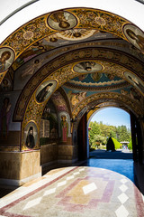 Fototapeta na wymiar Icons on the walls of the Brancoveanu monastery in Sambata de Sus, Romania.