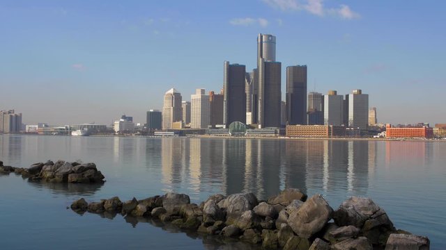Great Sunny Shot Downtown Detroit Across River