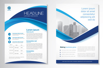 Template vector design for Brochure, Annual Report, Magazine, Poster, Corporate Presentation, Portfolio, Flyer, layout modern with  blue color size A4, Front and back, Easy to use and edit.