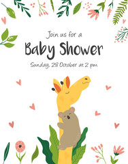 Baby Birthday invitation card with cute animals