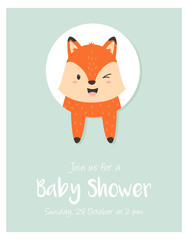 Baby Birthday invitation card with cheerful fox