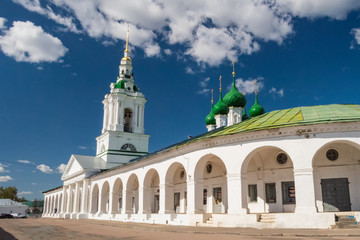 Kostroma, Russia. Church of the Saviour in the Rows on a Sunny summer day against the blue sky. Shopping malls in Kostroma. Golden ring of Russia.