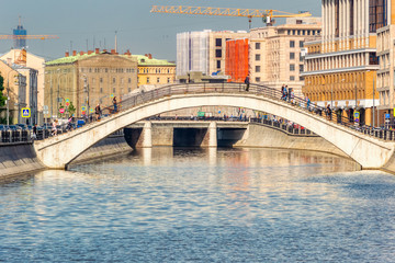 Moscow, Russia. Sadovnichesky bridge over the Moscow river Bypass canal in Moscow in the spring on...