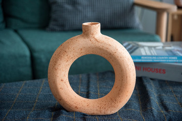 hand made ceramic vase in a living room