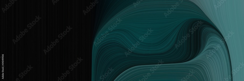 Poster elegant surreal cover design with black, teal blue and dark slate gray colors. fluid curved lines wi