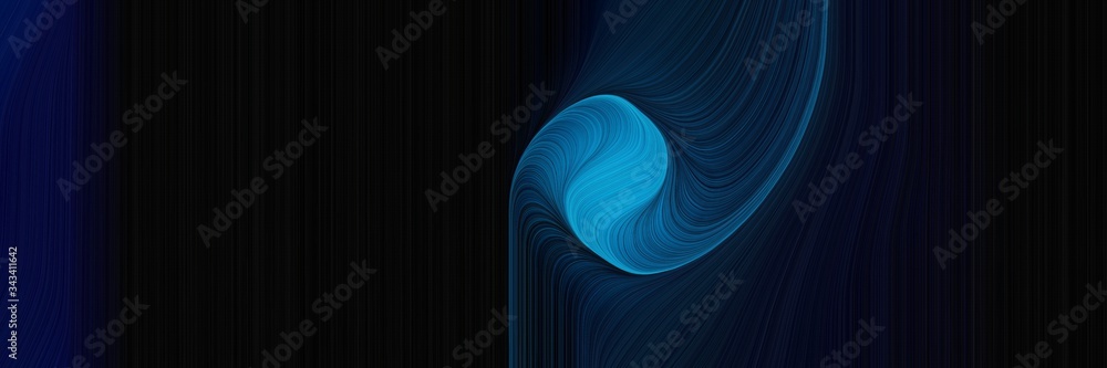 Aufkleber elegant artistic designed horizontal poster with black, strong blue and very dark blue colors. fluid curved lines with dynamic flowing waves and curves