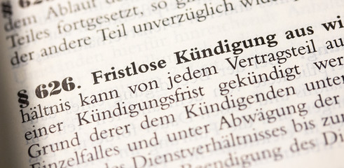 Fristlose Kündigung in § 626 BGB, Job