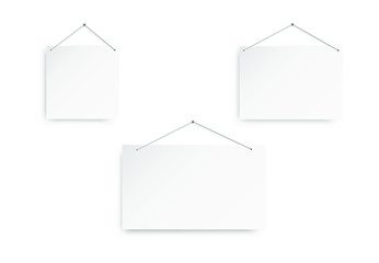 Realistic banner for paper design. Vector realistic hang signboard on white background. Isolated vector illustration