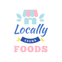 Organic shop logo, logotype for locall grown fresh food, vector illustration of small shop, food fair or farmers market, typography banner or poster, modern design, local produce label
