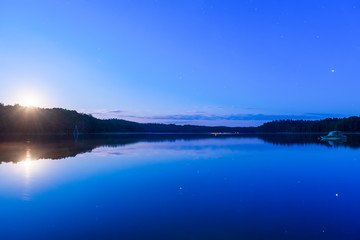 deep blue beautiful night time lake landscape