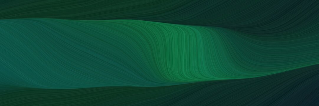 elegant colorful designed horizontal canvas with very dark blue, teal green and dark slate gray colors. fluid curved flowing waves and curves