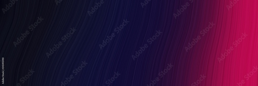 Poster elegant flowing horizontal canvas with very dark blue, dark moderate pink and dark pink colors. fluid curved lines with dynamic flowing waves and curves