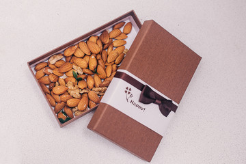 almonds in a box for a holiday, top view