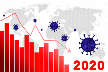 Red downturn graph and coronavirus