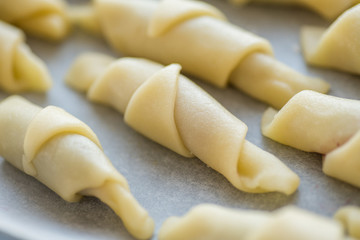 Step-by-step instructions for making bagel cookies preparation for a croissant with jam. Step 4...
