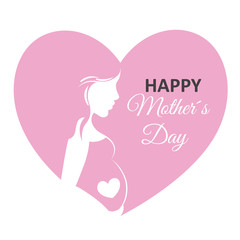 Happy Mother's Day. Silhouette pregnant woman inside a heart