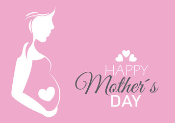 Happy Mother's Day. Silhouette pregnant woman inside a heart