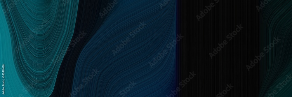 Poster elegant moving card design with black, teal and very dark blue colors. fluid curved flowing waves an
