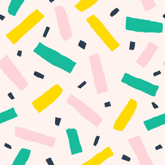 Multicolor confetti seamless pattern. Colorful abstract background. Hand drawn vector illustration.