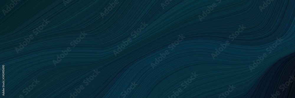 Aufkleber elegant artistic horizontal canvas with very dark blue, dark slate gray and black colors. fluid curved lines with dynamic flowing waves and curves