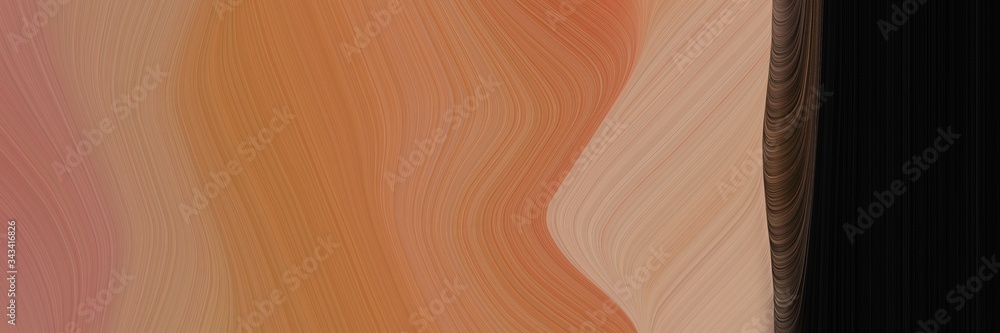 Poster elegant surreal horizontal header with peru, black and rosy brown colors. fluid curved flowing waves