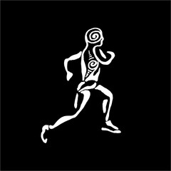 Fototapeta na wymiar Illustration of a running man with a spiral ornament. Healthy lifestyle. Chalk on a blackboard.