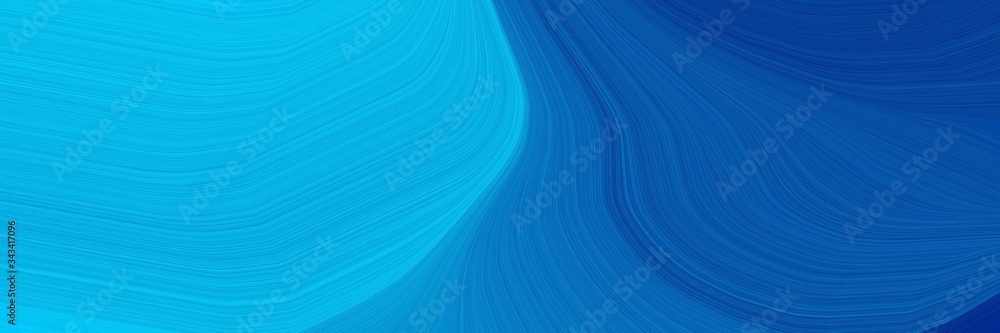 Fototapete elegant artistic designed horizontal poster with deep sky blue and strong blue colors. fluid curved 