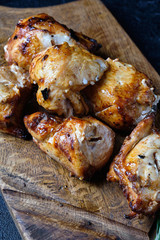 Grilled meat skewers, shish kebab on the cutting board