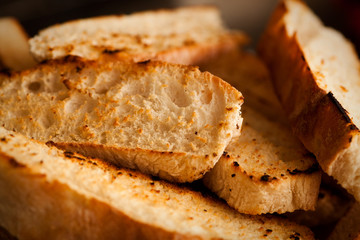 Close up shot of slices of toasted bread