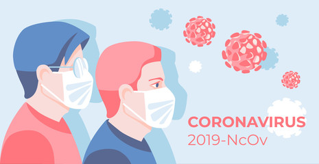 Two man in masks protect themselvs from coronavirus spread isolated blue background