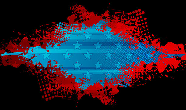 Grunge blot concept USA flag abstract background. Vector american design