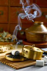 Chinese copper moxibustion box with smoke on bamboo 
