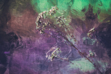 Growing plant in front of a purple green background painting