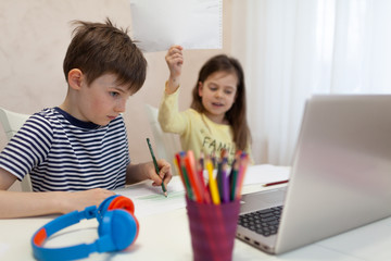 Coronavirus Outbreak. Lockdown and school closures. COVID-19 pandemic forces children and teachers online learning.