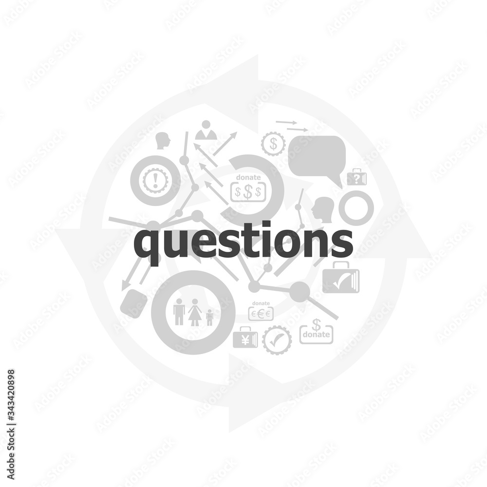 Poster text questions on digital background. education concept . icon and button set