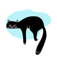Hand drawn vector illustration of a cute funny black cat lying on its stomach with its eyes closed. Isolated objects on a white background.hand Drawing.Design concept for poster t-shirt with a print.