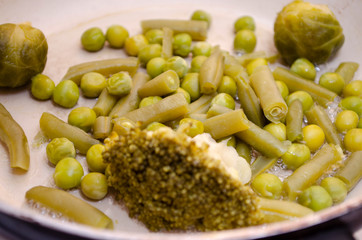 Healthy food with vegetable, green broccoli and  fresh beans 