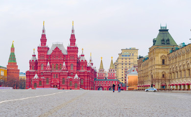 Empty Red Square and St. Basil's Cathedral in Moscow during the quarantine due to the coronavirus pandemic