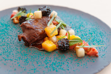 Slow-cooked veal cheek on plate