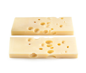 Two Slices of Swiss Emmental Cheese – Isolated on White Background